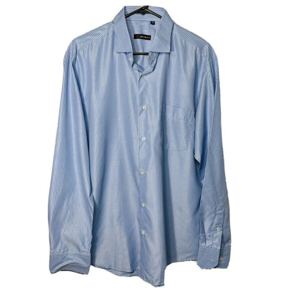 Mens Button Down Dress Shirt Infinity Size XL Blue with White Pinstripes u